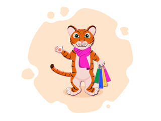 tiger , background, sale, shopping, banner, scarf, new, year, logo, happy, gifts, smaile