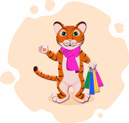 tiger , background, sale, shopping, banner, scarf, new, year, logo, happy, gifts, smaile