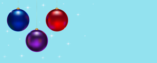 New Year banner with Christmas decorations. Christmas balls. Free space for your text 