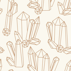 Crystals pattern repeat, modern boho tarot inspired illustrations. Vector illustration surface design for yoga, spiritual, coaches, tarot and universe lovers.