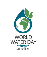 world water day greeting poster with earth and splash isolated on white background