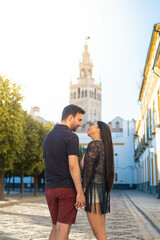 Attractive interracial couple in love. Boyfriend and asian girlfriend.