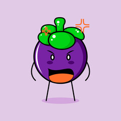 cute mangosteen character with angry expression.mouth wide open. green and purple. suitable for emoticon, logo, mascot
