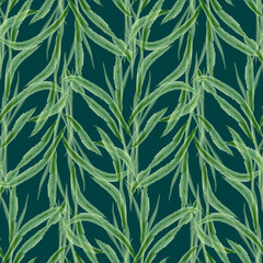 Seamless pattern from watercolor drawings abstract green leaves