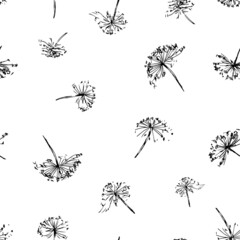 Seamless pattern of sketches abstract umbrella plants