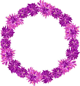 Decorative vector floral wreath from watercolor drawings of pink flowers heads