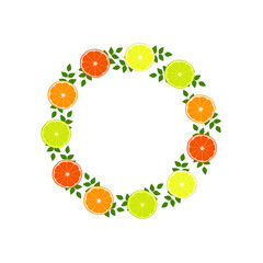 Fototapeta na wymiar Round frame. Vector round composition of lemon, orange, grapefruit, lime