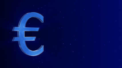 3d euro symbol on blue background,shinny and glowing paricles