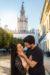 Interracial couple in love. Valentine day date.