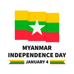 Myanmar Independence Day lettering with flag. National holiday celebrated on January 4. Vector template for typography poster, banner, greeting card, flyer, etc