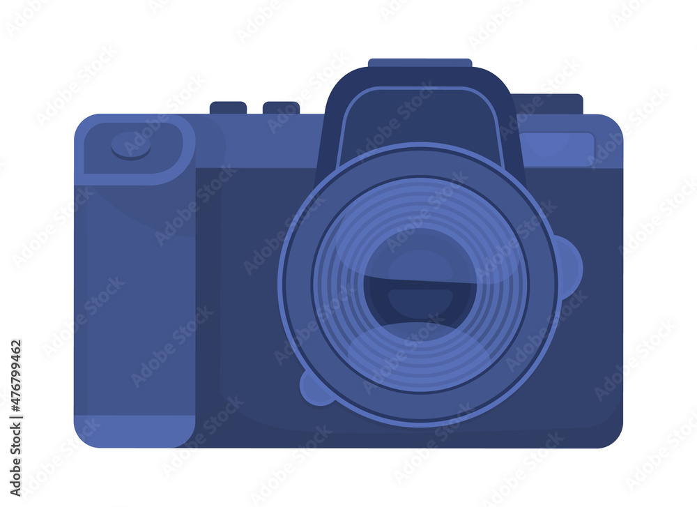 Poster camera semi flat color vector object. technology and electronics for photography. realistic item on 