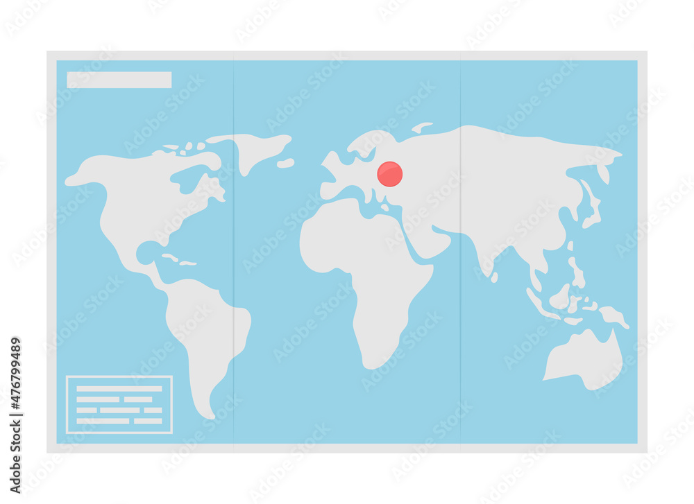 Poster worldwide map semi flat color vector object. geographical sheet. point on atlas. realistic item on w