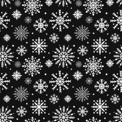 Winter snowflakes seamless pattern. Christmas vector background. Black and white. Easy to edit template for wrapping paper, fabric, wallpaper, etc.