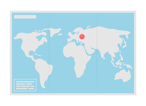 Worldwide map semi flat color vector object. Geographical sheet. Point on atlas. Realistic item on white. Lifestyle isolated modern cartoon style illustration for graphic design and animation