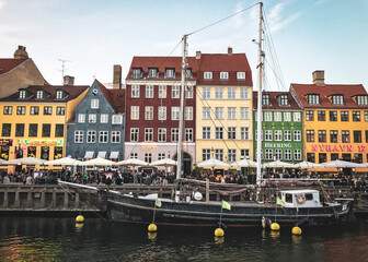 Nyhavn scene in Copenhagen, Denmark