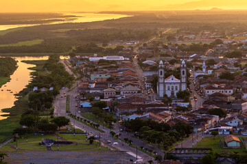 Panoramic view of the city of Iguape, in the state of Sao Paulo, one of the oldest in Brazil, highlighting the Lord Bom Jesus Sanctuary at afternoon
