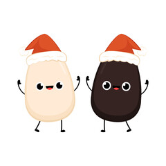 Black and white sesame seed character. Sesame seed on white background. Santa hat.