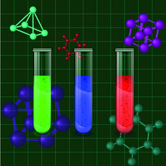 test tubes on the background of molecules
