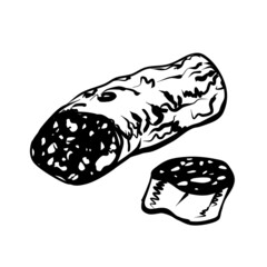 Blood sausage, black pudding, portion, hand-drawn cartoon vector illustration.