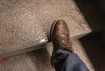 Slippery steps after rain. Danger of falling