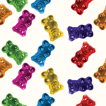 Vector Seamless Gummy Bear Candies Pattern