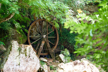 森の中にある水車