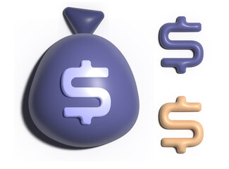 3d volumetric icons of a bag with money. A realistic image of finance.