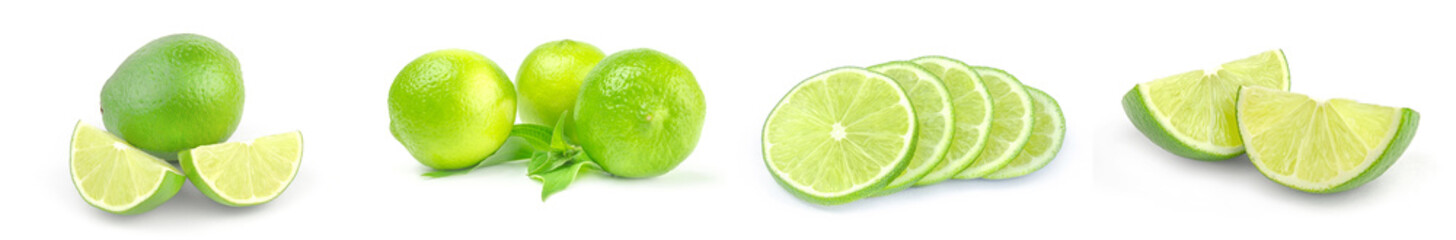 Group of limes over a white background