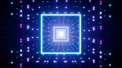 Obraz premium Neon Glittering Square Tunnel VJ Background 3D Render