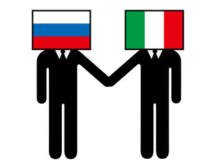 A pictogram of a person who anthropomorphized and characterized the national flag that Russia and Italy shook hands with. Symbols, graphic materials