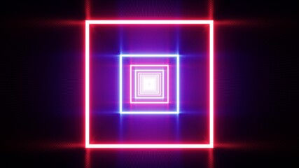 Red and Blue Square Neon Flicker Lights VJ Background 3D Rendering