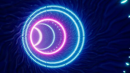 Glowing Circle Light in the Blue Wrinkled Tile Tunnel 3D Rendering