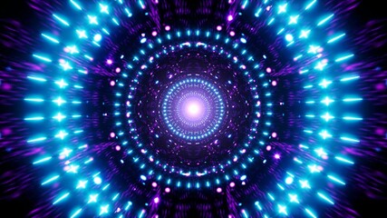 Blue Circle Light Pulse on the Glittering Geometric Neon Art Video Jockey Background