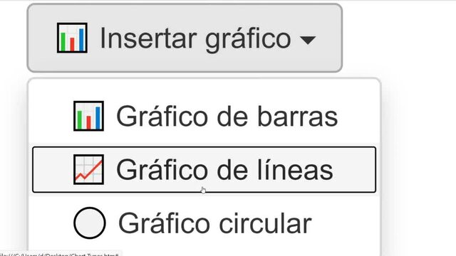 Spanish. Cursor Slides Over and Clicks Insert Line Chart in Spreadsheet. Mouse Pointer on Device Computer Monitor Screen Clicking Add Curve Plot Graph on Worksheet File For Company Business