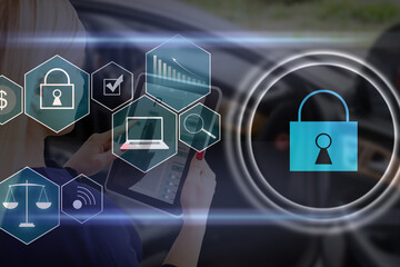 Person using a laptop computer with technology cybersecurity and privacy concept. protection and safe data for global network security