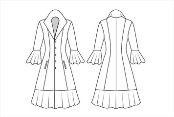 Ladies A-line leather jacket vector template