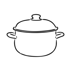 Hand Drawn Saucepan Sketch Symbol. Vector Pot Element In Trendy Style.