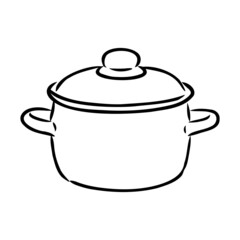 Hand Drawn Saucepan Sketch Symbol. Vector Pot Element In Trendy Style.