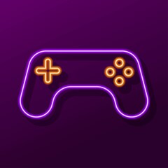 gamepad neon sign, modern glowing banner design, colorful modern design trends. Vector illustration.