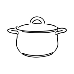 Hand Drawn Saucepan Sketch Symbol. Vector Pot Element In Trendy Style.