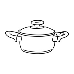 Hand Drawn Saucepan Sketch Symbol. Vector Pot Element In Trendy Style.