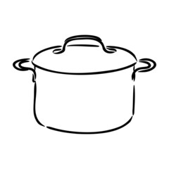 Hand Drawn Saucepan Sketch Symbol. Vector Pot Element In Trendy Style.