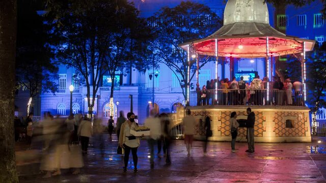 Time lapse from People in Pra&ccedil;a da Liberdade and it's Christmas and light decoration in Belo Horizonte, Minas Gerais, Southeast Brazil