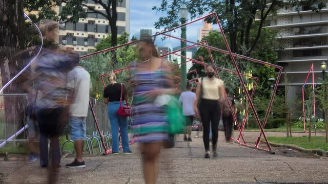 Time lapse from People in Pra&ccedil;a da Liberdade and it's Christmas decoration in Belo Horizonte, Minas Gerais, Southeast Brazil