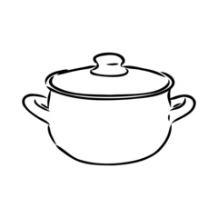 Hand Drawn Saucepan Sketch Symbol. Vector Pot Element In Trendy Style.