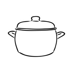 Hand Drawn Saucepan Sketch Symbol. Vector Pot Element In Trendy Style.
