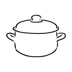 Hand Drawn Saucepan Sketch Symbol. Vector Pot Element In Trendy Style.