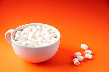 cocoa with marshmallows hot coffee drink sweet beverage healthy meal food snack on the table copy space food background rustic