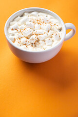 cocoa with marshmallows hot coffee drink sweet beverage healthy meal food snack on the table copy space food background rustic