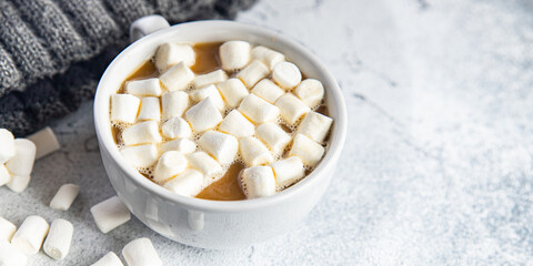 cocoa with marshmallows hot coffee drink sweet beverage healthy meal food snack on the table copy space food background rustic
